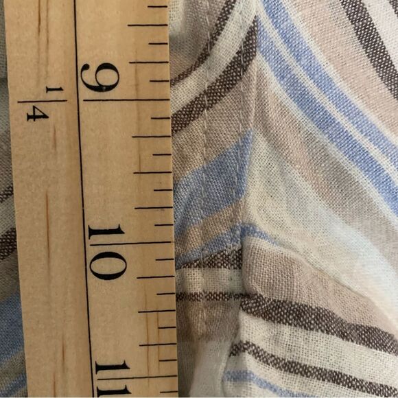 LAND N SEA PANTS WOMEN’S MEDIUM STRIPE CREAM BLUE BROWN 55% LINEN BLEND. - Picture 14 of 16